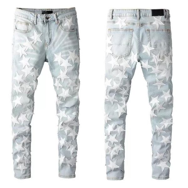 Mens Jeans Skinny para Homem Calças Designer Jeans Cinza Rip Denim Biker Paint Distress Pant Bone Slim Fit Stretch Motorcycle Star Hall275k