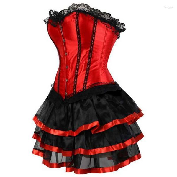 Bustiers espartilhos vermelho feminino espartilho saia gótico vestido de alta qualidade plus size corpo shapewear roupa interior lingerie rendas até
