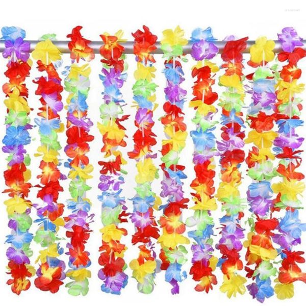 Dekorative Blumen, 12 Stück, bunte hawaiianische Leis-Halskette, Blumengirlande, tropische Luau-Partygeschenke, Strand-Hula-Kostüm, Weihnachtsdekoration