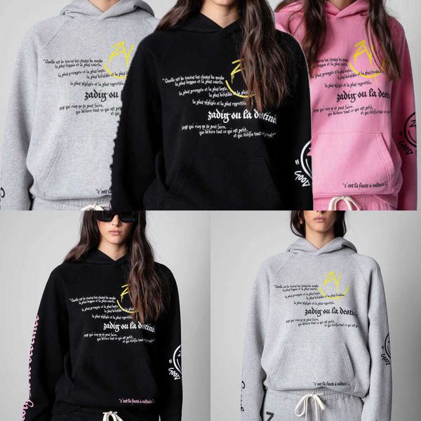 zadig et voltaire Designer-Sweatshirt, modisch, für Damen, Pullover, bedruckt, lächelndes Gesicht, Buchstabe, Fleece-Hoodies