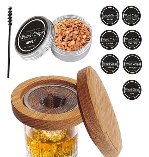 10 pçs/set Kit Fumante Cocktail Uísque com 8 Frutas Diferentes Aparas de Madeira Natural para Bebidas Acessórios de Bar de Cozinha Tools3384378