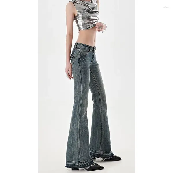 Jeans da donna Autunno Y2K Vita bassa Donna Pantaloni svasati slim dritti ricamati retrò americani di alta qualità