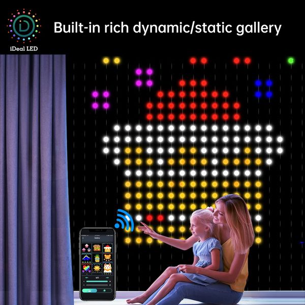 Weihnachtsdekorationen APP Smart LED Vorhanglampe RGB Magic Color Point Control Lederdraht Licht Bluetooth DIY Programmierung Untertitel mit Bildschirm 231026