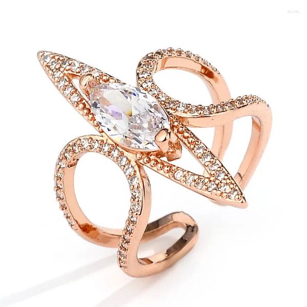 Cluster-Ringe, exquisiter Damen-Ring, rosévergoldet, Kristall, weißer Zirkon, Marquise-Schliff, vereist, Verlobung, Hochzeit, Schmuck