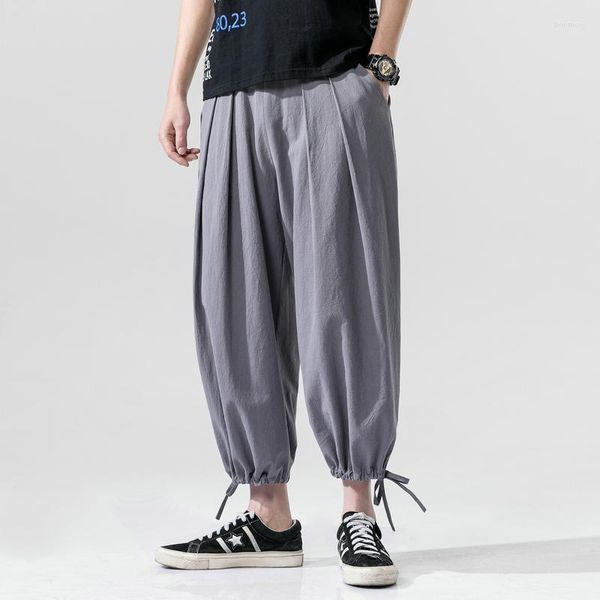 Pantaloni da uomo tinta unita foderati in cotone da uomo Baggy 2023 stile giapponese Casual Harem Hip Hop uomo lunghezza alla caviglia