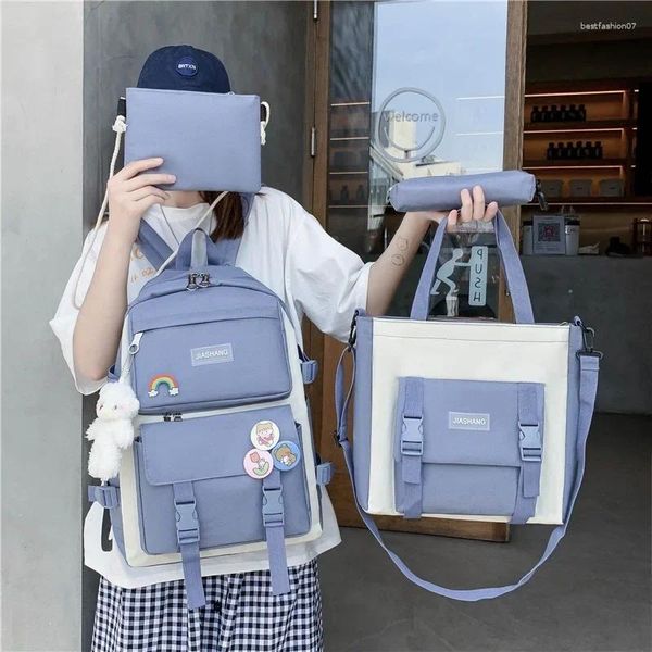 Schultaschen Nettes Abzeichen Frauen Rucksack Harajuku Mode Weibliche Studentin Mädchen Tasche Große Kapazität Licht Reise Rucksack 2024