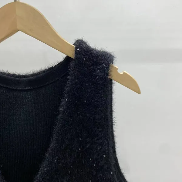 İş Elbiseleri 2023 Kadın Takım Yaz Örgü Yelek Etek V Yastık Düğmesi A-Line Mini Mini Katı Zarif Yüksek Sokak Şık Çarpıcı Moda Tasarım S