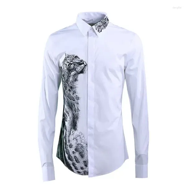 Camicie casual da uomo Camicia da uomo a maniche lunghe Primavera e autunno Pittura Leopardo stampato Tendenza bianca Abbigliamento moda bello e sottile