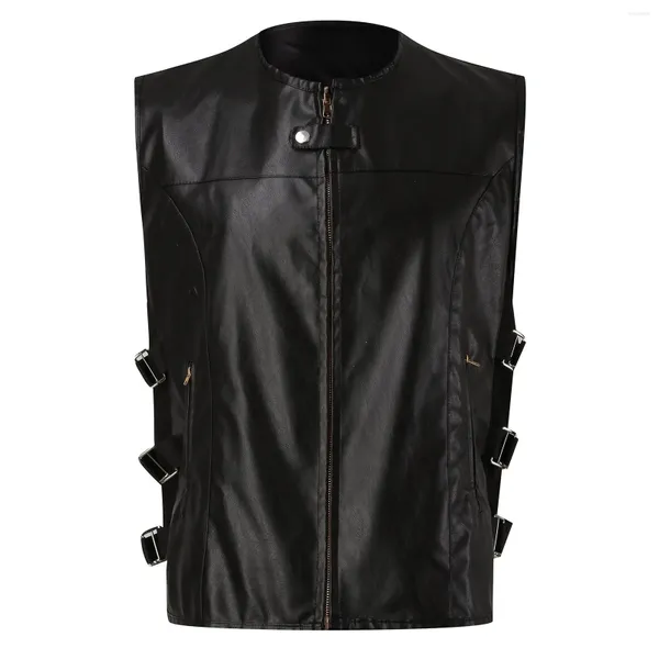 Gilet da uomo Gilet da motociclista in pelle da uomo con 2 tasche Gilet senza maniche con lacci Costume da cavaliere armatura