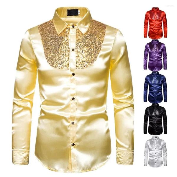 Camisas de vestido masculinas camisa glitter lantejoulas desgaste moda sexy casual festival banquete palco desempenho casamento anfitrião baile top