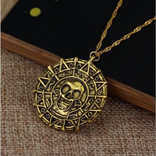 Schmuck Karibische Piraten-Halskette Azteken-Goldmünzen-Halskette Herren-Schädel-Halskette223S