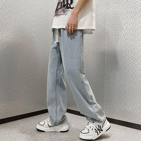 Männer Jeans Frühling Herbst Koreanischen Stil Vintage Gerade Bein Männer Harajuku Männliche Kleidung Casual Lose Feste Taschen Hosen Zipper hosen