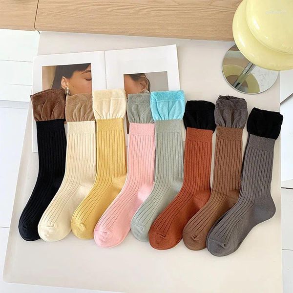 Damensocken, farblich passende Rüschen, College-Stil, süße Mädchen, Kawaii, niedlich, japanischer Stil, solide, lose, lang