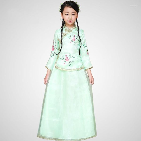 Palco desgaste crianças chinês traje tradicional saia superior 2 pcs menina hanfu princesa desempenho dança roupas 18