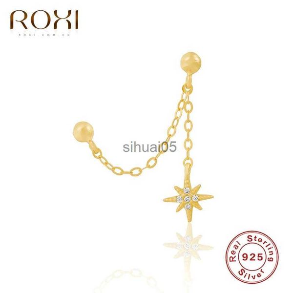 Stud Roxi Link Chain Cristais Estrela Brincos para Mulheres Dupla Orelha Studs Jóias Piercing 925 Sterling Silver Pendientes YQ231026