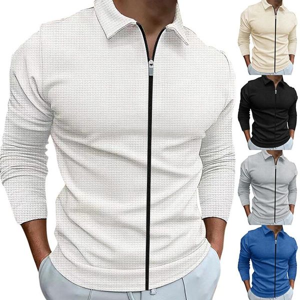 Мужские куртки 2023, вафельная куртка с лацканами для среднего и молодого возраста, трендовая мужская уличная повседневная верхняя одежда в спортивном стиле