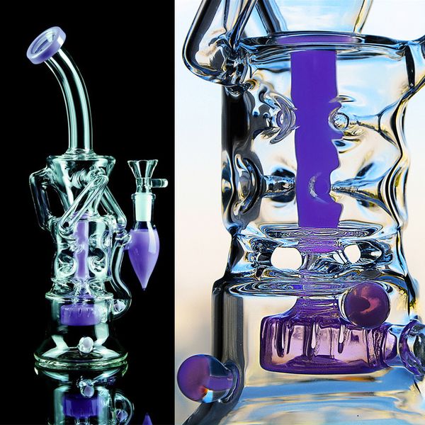 Bong Purple Dab Rigs Pipa ad acqua Narghilè in vetro Accessori per fumatori Tubi per impianti petroliferi riciclatori spessi con design unico Banger da 14 mm