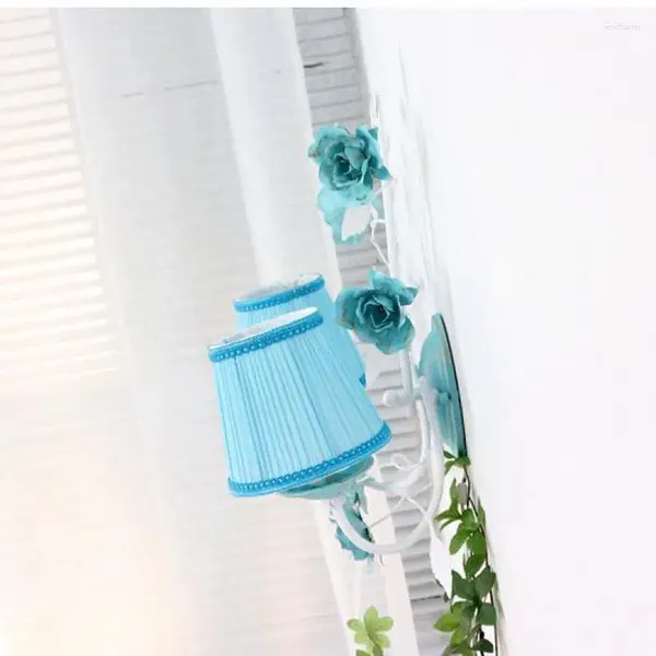 Wandleuchte Pastoral Keramik Blume Nachttisch Schlafzimmer Mädchen Prinzessin Zimmer Wohnzimmer Wandlampen Led Blau Gang Vintage Lichter