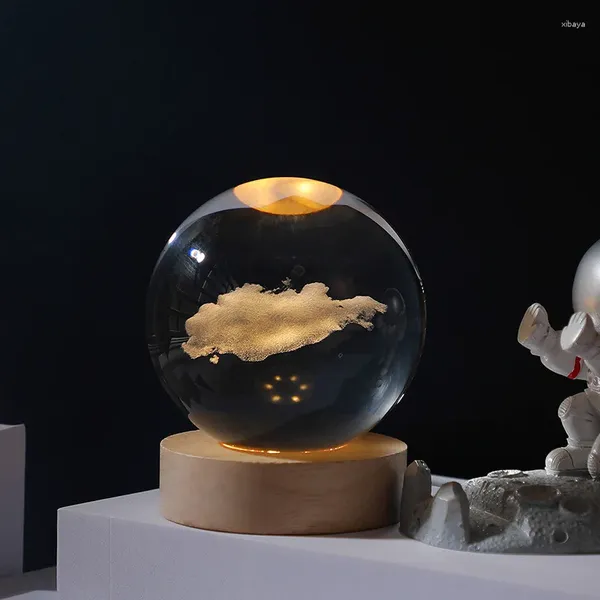 Estatuetas decorativas 3d luzes de cabeceira luminosa brilhante planetária galáxia luz da noite ramadan decoração humor presente natal lâmpada cristal