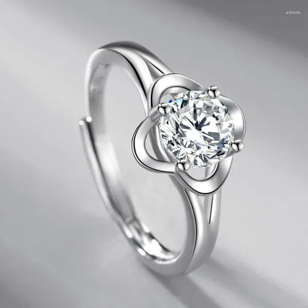 Anéis de casamento Simulação de cor prata Moissanite Proposta Confissão de zircão anel de flor de moda personalidade elegante jóias namorada presente