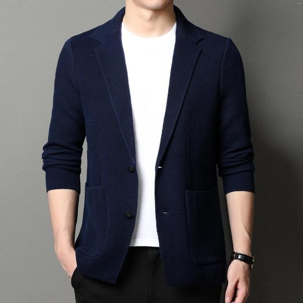 Männer Pullover Design Pullover Jacke Herbst Koreanische Mode Zwei Knöpfe Strickjacke Schlank Drehen Unten Kragen Machen Stricken Mantel Lange ärmeln