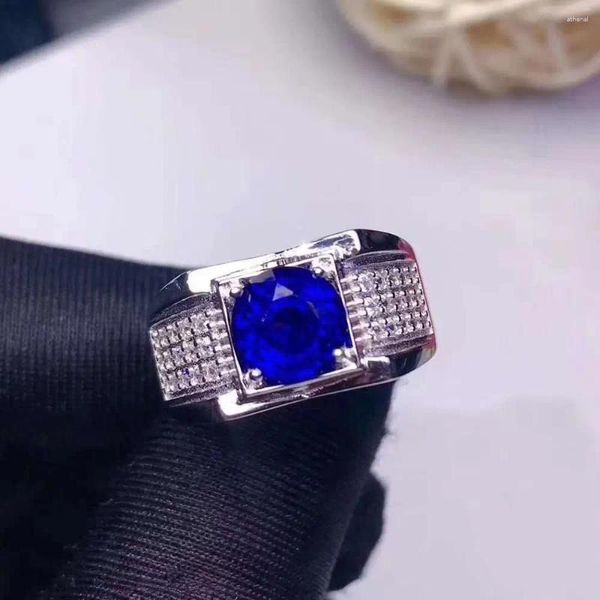 Küme halkaları safir adam yüzüğü 925 STERLING Gümüş Toptan Mücevherler