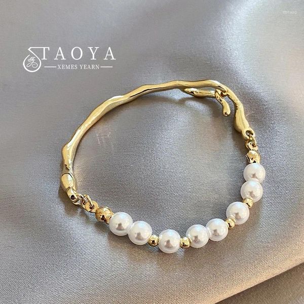 Braccialetto gotico in metallo imitazione perla impiombato braccialetto con ciondoli color oro per gioielli di design 2023 accessori moda da polso da donna