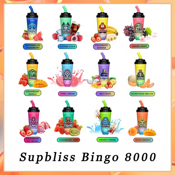 Autentica sigaretta Supbliss Bingo 8000 E Originale R e M 8K Soffi Latte Tazza da tè Bobina a rete Usa e getta Vapes Ricaricabile Batteria da 600 mAh 16 ml Penne preriempite Carrelli Pod