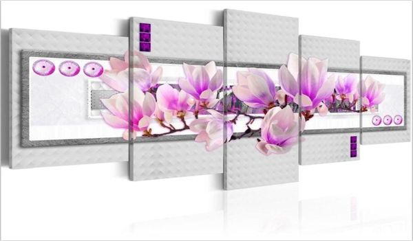 HD Mode Kein Rahmen5PCSSet Moderne Poster Lila Magnolia Blume Kunstdruck Rahmenlose Leinwand Malerei Wand Bild Hause Dekoration8156239