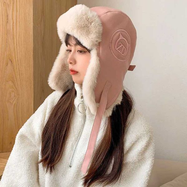 Inverno quente pele bombardeiro chapéu ushanka boné trapper homem russo chapéus de esqui bonés de couro feminino falso neve com aba de orelha 230920