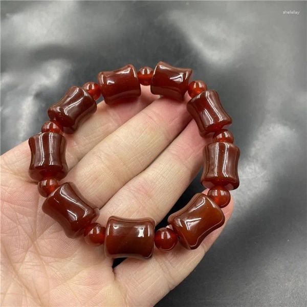 Bracciale in bambù con filo di agata rossa e corniola per uomo e donna