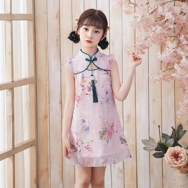 Roupas étnicas 2023 Vestido chinês moderno para meninas Cheongsam A-line Cute Qipao Tradicional Melhorado