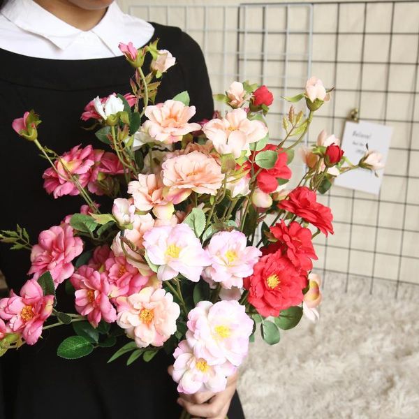 Flores decorativas chinesas rosa artificial usadas para decoração de casamento casa de natal