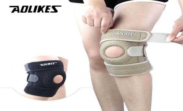 AOLIKES 1 PCS Ajustável Treinamento Esportivo Elástico Joelho Suporte Brace Joelheira Ajustável Patela Joelheiras Buraco Joelheira Segurança 2202089781818