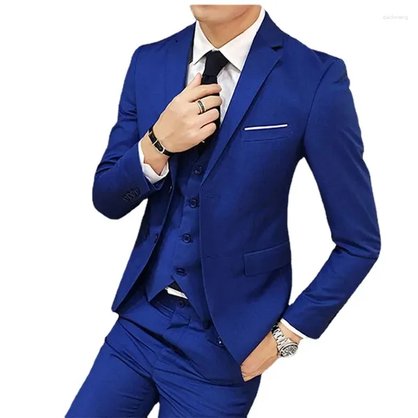 Мужские костюмы 2023, свадебное платье для мужчин, комплект из 3 предметов для курения, королевский синий мужской пиджак, приталенный пиджак, жилет, брюки, Homme, костюм для выпускного вечера, одежда для мальчиков