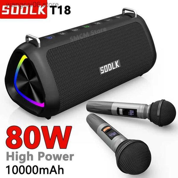 Колонки для сотовых телефонов SODLK T18 80 Вт Высокомощный динамик Bluetooth Открытый беспроводной сабвуфер Саундбар TES Party Караоке Mega Bass с микрофоном T231026