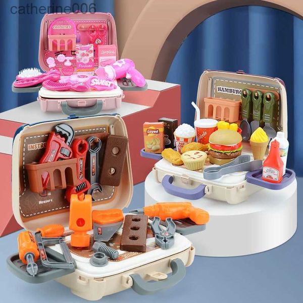 Кухни Play Food Детские моделируемые домашние игрушки для девочек, инструменты для макияжа для мальчиков, гамбургеры, портативный ящик для хранения, диагональная сумка через плечоL231026