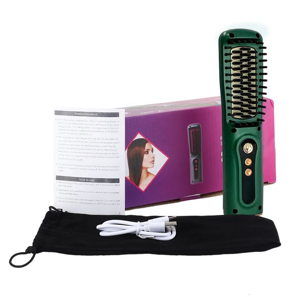 Alisadores de cabelo Íon Negativo Alisador de Cabelo Escova de Aquecimento Sem Fio Pente de Cabelo para Homens Mulheres Carga USB Estilo de Viagem Escova 200 Pente de Calor Rápido 231025