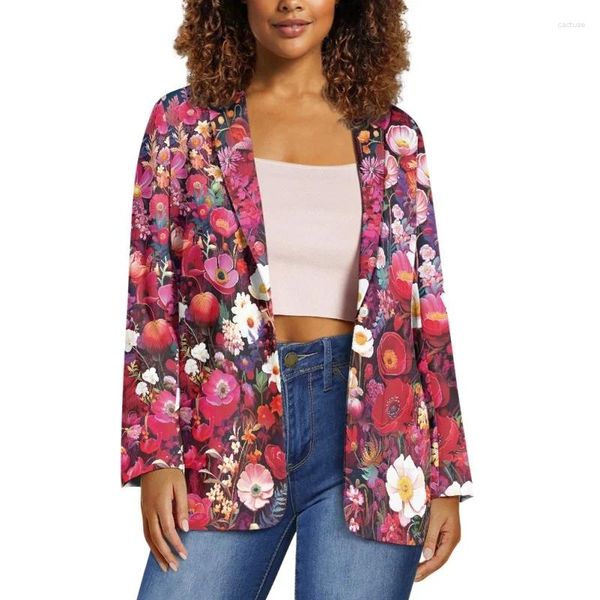 Damenanzüge Noisydesigns Red Floral Blazer für Frauen Anzug Bürokleidung Dame Kleidung Bohemian Jacken Frühling Herbst 2024 3XL Drop