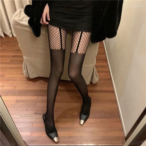 Mulheres meias suspensórios meias sexy preto seda fishnet ins maré net vermelho seção fina magro anti gancho meia-calça crianças