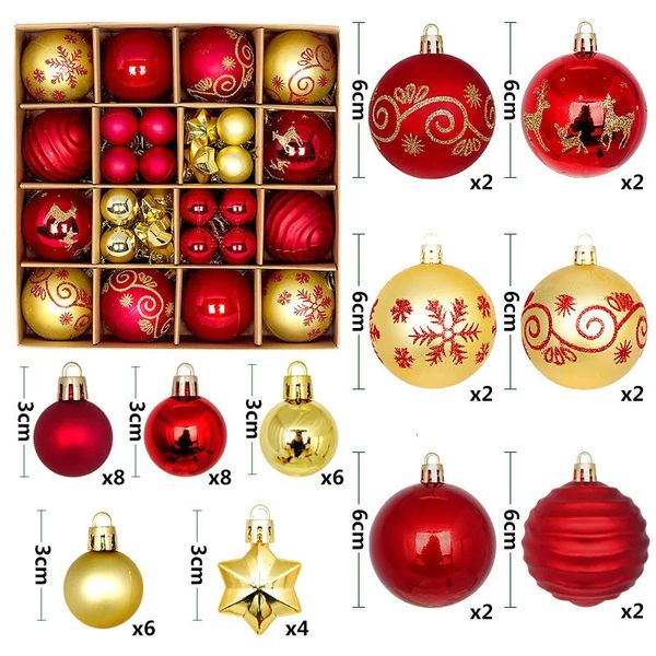 Weihnachtsdekorationen, 44 Stück Weihnachtskugeln, 3–6 cm, bemalte Weihnachtsbaumkugel-Ornamente mit hängenden Seilen für Weihnachtsparty-Dekoration 231025