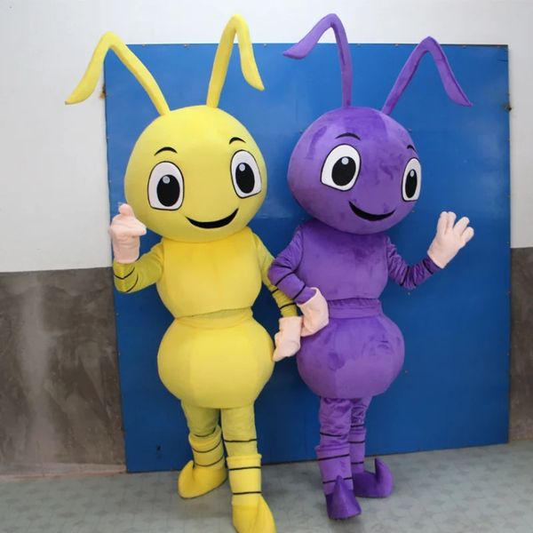 Alta qualidade Amarelo / Roxo Ant Outfit Mascot Costumes Halloween Fantasia Vestido de Festa Personagem de Desenho Animado Carnaval Xmas Páscoa Publicidade Festa de Aniversário