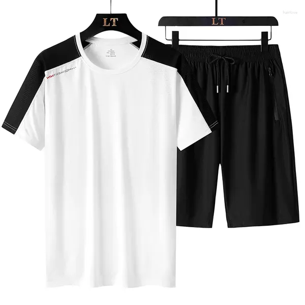 Tute da uomo 2023 Estate Fresco Sottile Seta del Ghiaccio Plus Size Tuta Sportiva Mattina Corsa E Jogging Allenamento Vestiti Casual Pantaloncini Allentati T-shirt