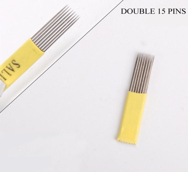 50 pezzi di aghi per microblading ombreggiatura doppia fila 151719 pin micro lame usa e getta per accessori per trucco permanente Fornitura di tatuaggi5517488