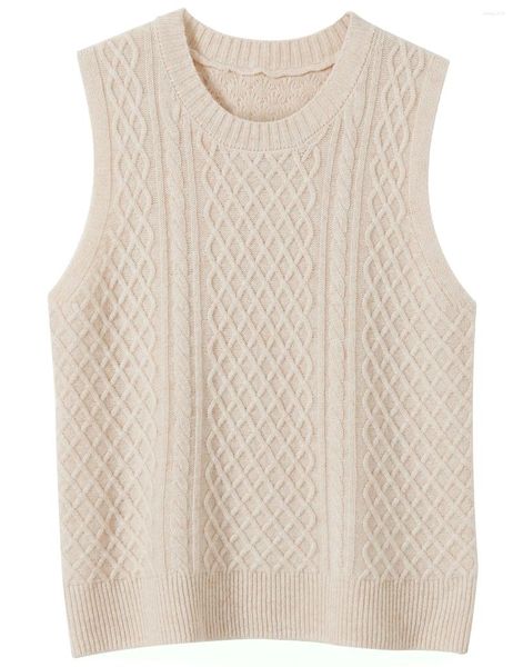 Coletes femininas Longming Sweater Vest Merino Wool 2023 Outono Inverno Crewneck Vintage Cabo Sem Mangas Top Knit Pulôver
