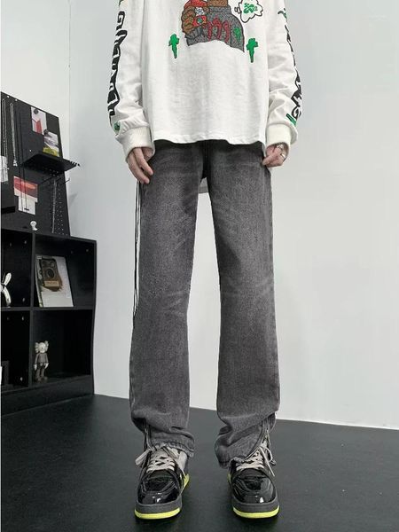 Herrenjeans YIHANKE Design Sense Reißverschluss Split Frühling Amerikanischer Stil Retro Lose Gerade Röhre High Street Hose Baggy