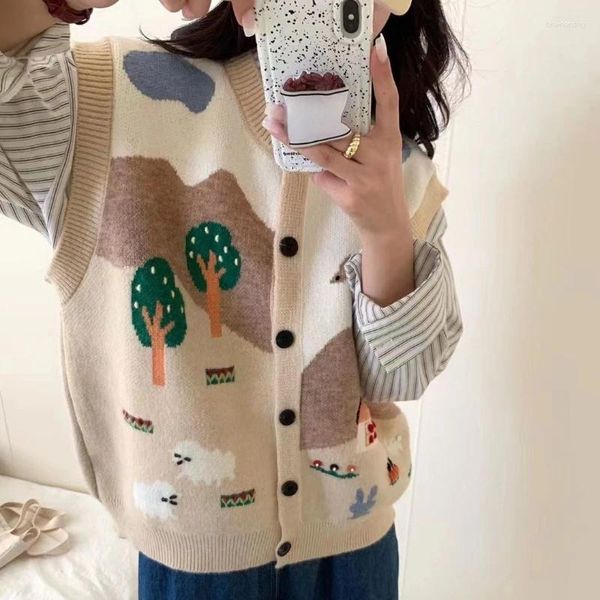 Kadın Yelekler Hit Renk Jakard Vintage Sweater Yelek Kadınlar Tek Kelime Kesilmiş Kolsuz Retro Knaklı Yelek Kadın Geliş Sueter Mujer