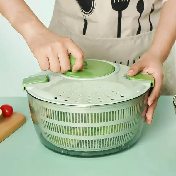 Fruit Vegetable Tools Salad Spinner Manual Plastic Washing Drying Leafy Vegetables Lettuce Greens Leaf Dehydrator Kitchen Accessories Home Gadgets 231026