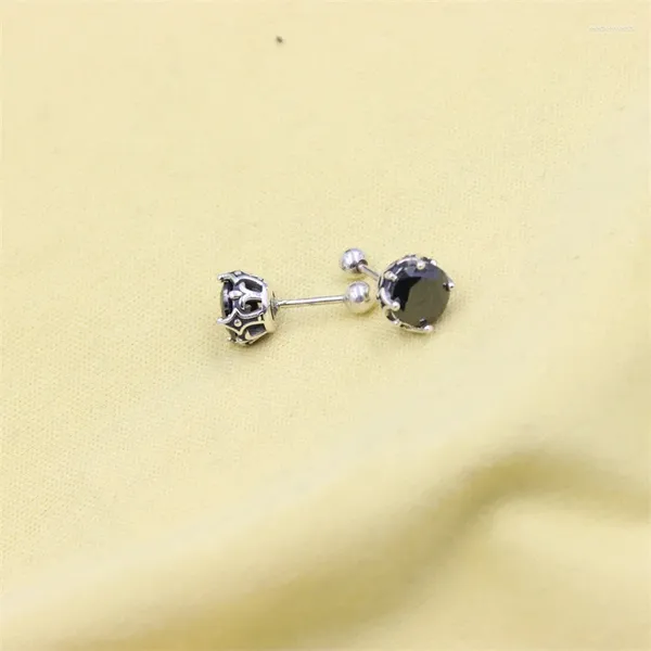 Ohrstecker ZFSILVER Mode S925 Sterling Silber Klassische Retro Schwarz Runde Zirkon Für Frauen Männer Schmuck Zubehör Party