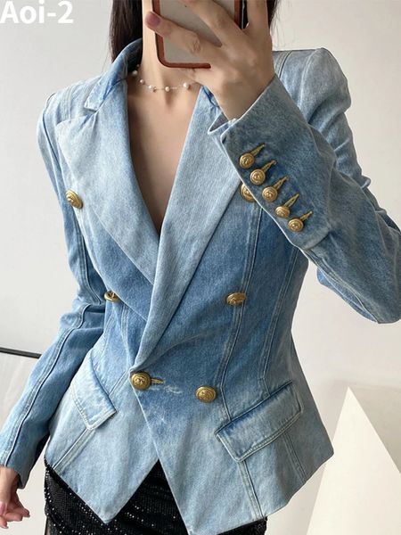 Damen Anzüge Blazer Vintage Denim Mantel Frauen Herbst Europäische Amerikanische Mode Slim Fit Top Elegante Allmatch Plus Größe Anzug Jacke 5XL 231025